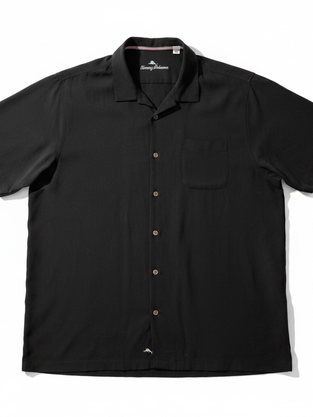 Tommy Bahama Men's Black Short-Sleeve Camp Shirt w/Palm Tree Pattern